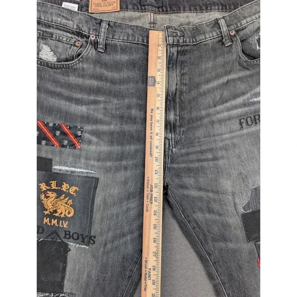 Polo Ralph Lauren “The Varick Slim” Men’s 42x32 Patchwork Graphic Jeans NWT - Picture 10 of 15